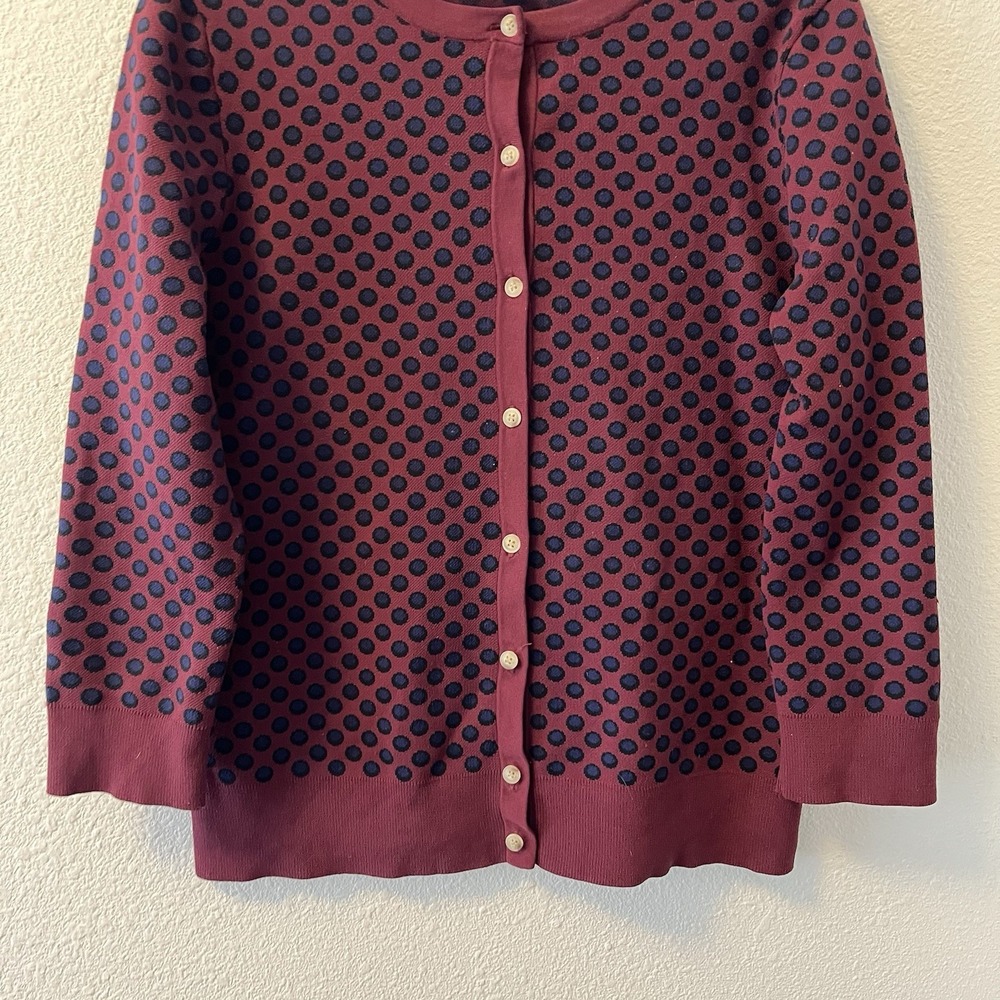 Ann Taylor Burgundy and Navy Polka Dot Cardigan - Picture 4 of 13